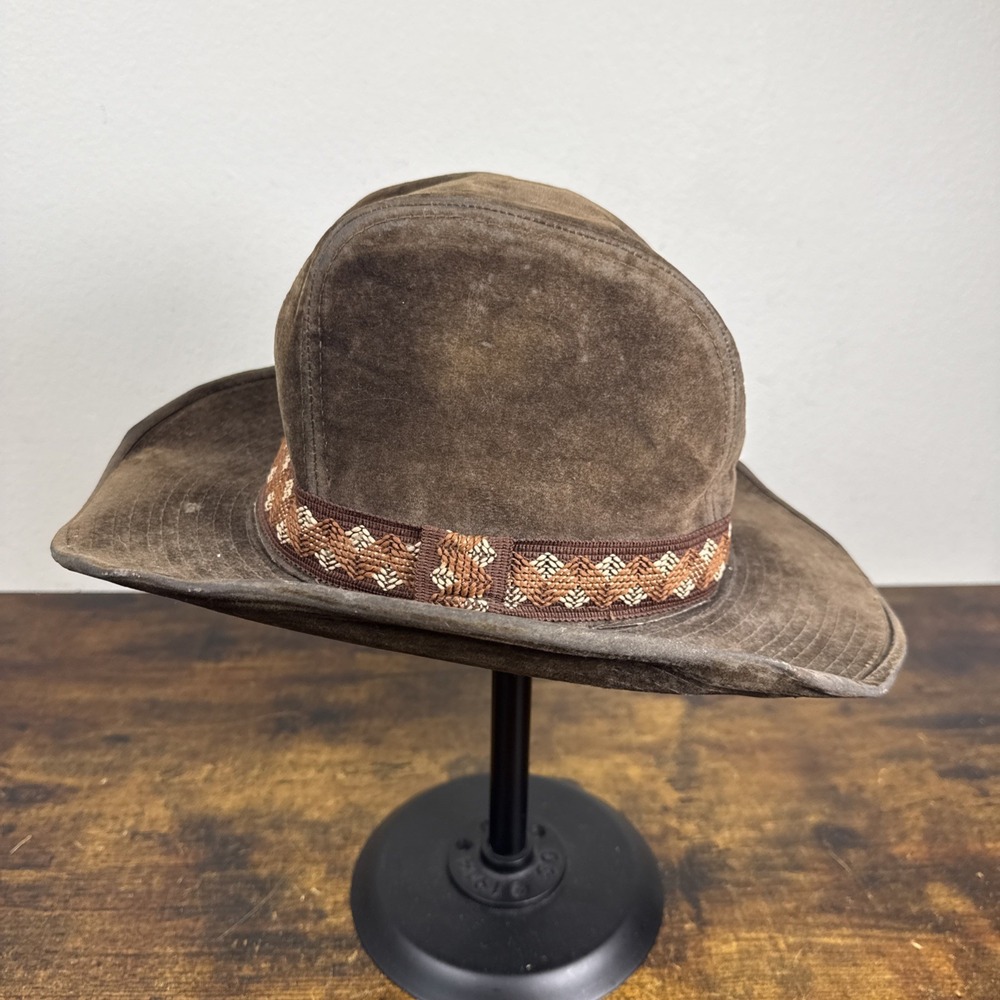 Vintage YA Cowboy Hat Faux Suede Light Brown Tan Size 6 3/4 6 7/8 Western Mens